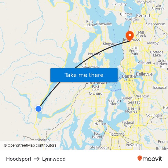 Hoodsport to Lynnwood map