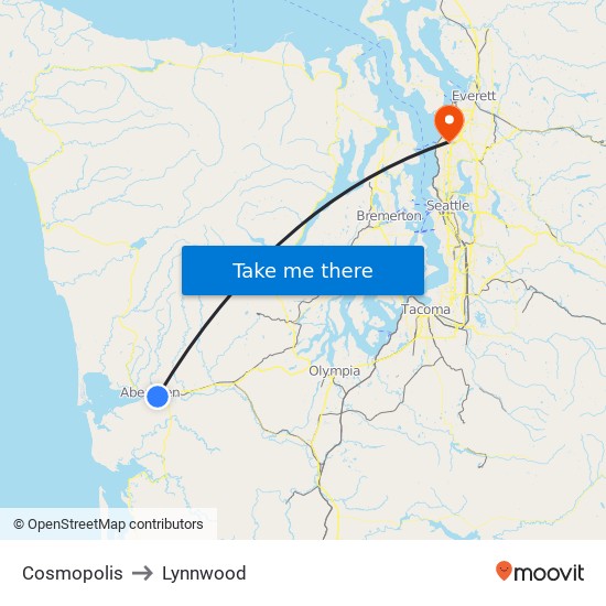 Cosmopolis to Lynnwood map