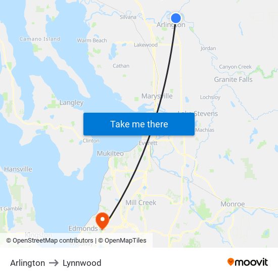 Arlington to Lynnwood map