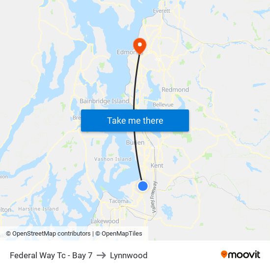 Federal Way Tc - Bay 7 to Lynnwood map