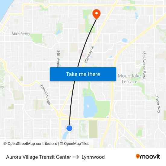 Aurora Village Transit Center to Lynnwood map