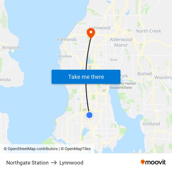 Northgate Station to Lynnwood map