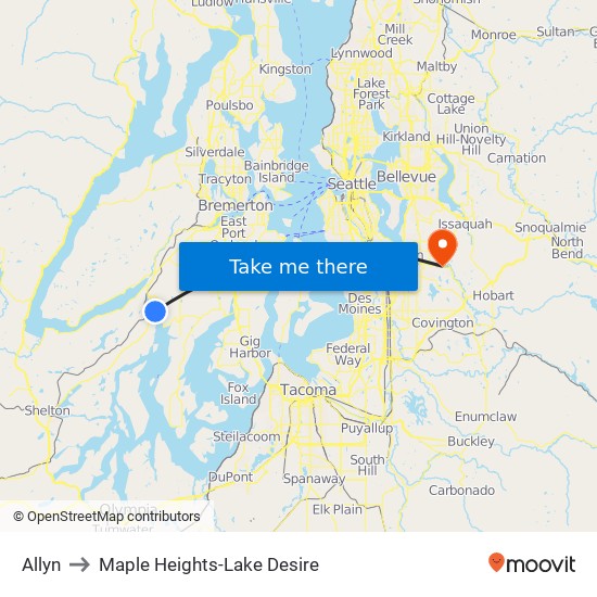 Allyn to Maple Heights-Lake Desire map