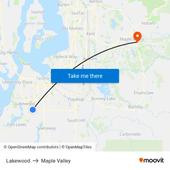 Lakewood to Maple Valley map