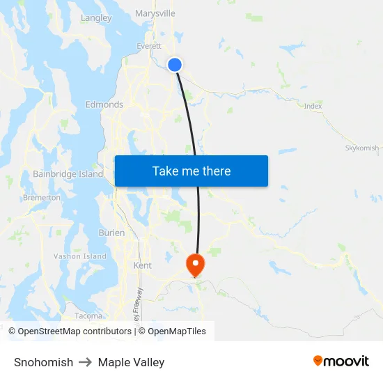 Snohomish to Maple Valley map