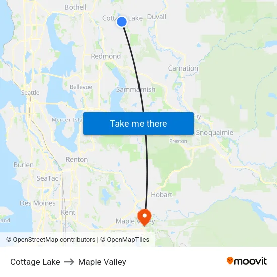 Cottage Lake to Maple Valley map
