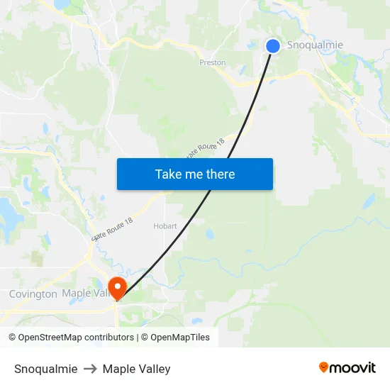 Snoqualmie to Maple Valley map
