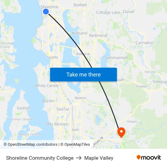 Shoreline Community College to Maple Valley map