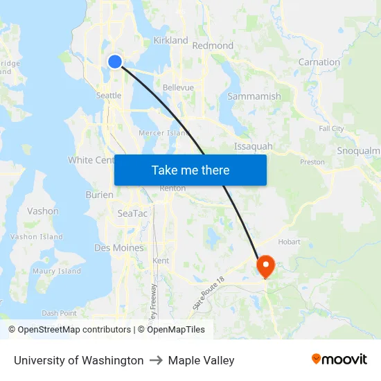 University of Washington to Maple Valley map