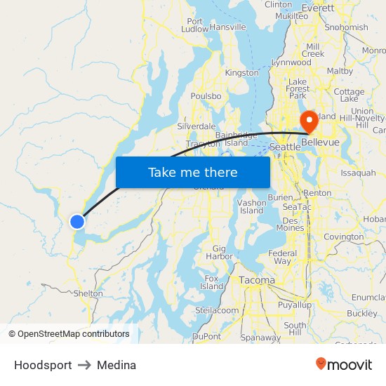 Hoodsport to Medina map