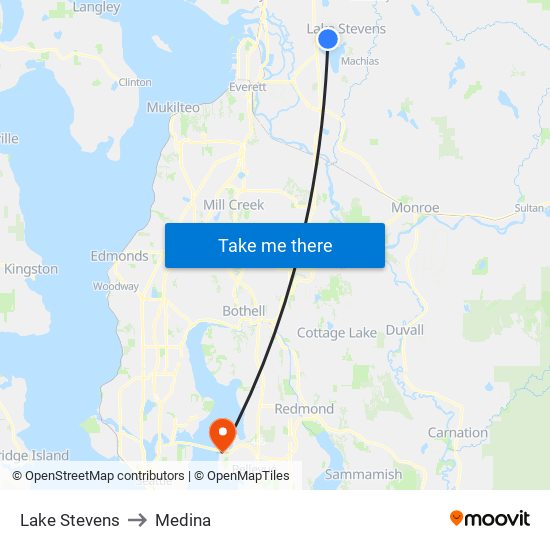 Lake Stevens to Medina map