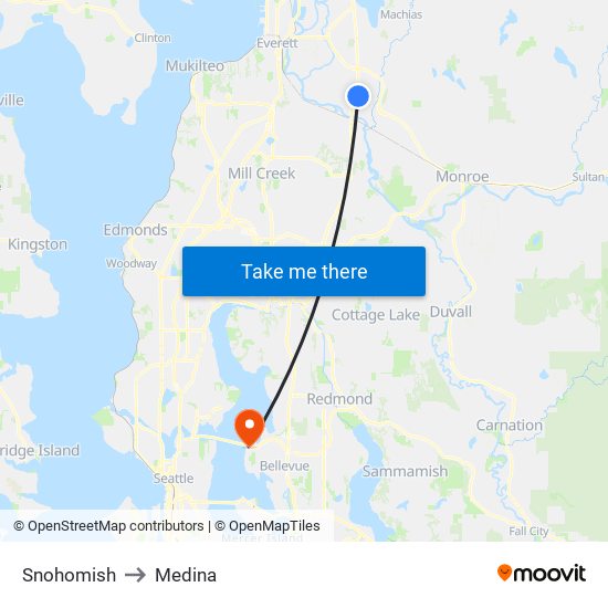 Snohomish to Medina map