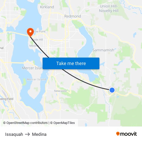 Issaquah to Medina map