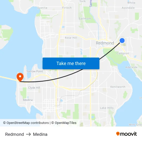 Redmond to Medina map