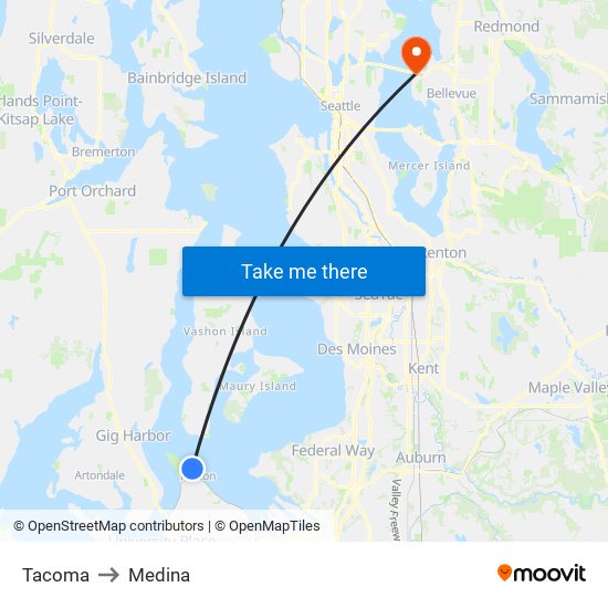 Tacoma to Medina map