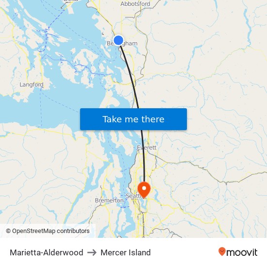 Marietta-Alderwood to Mercer Island map