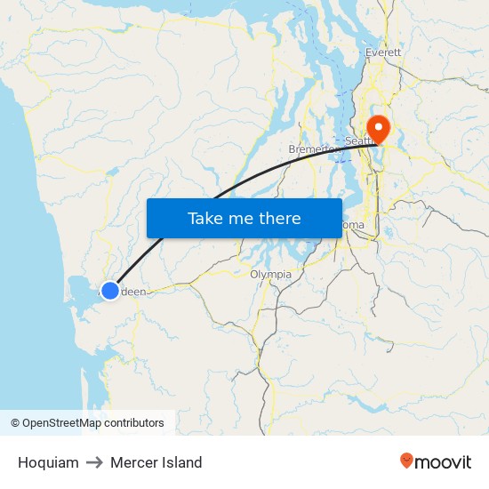 Hoquiam to Mercer Island map