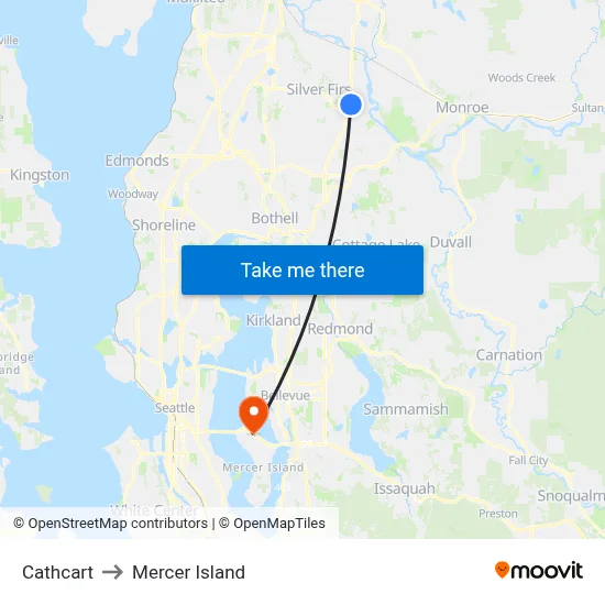 Cathcart to Mercer Island map