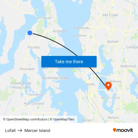 Lofall to Mercer Island map