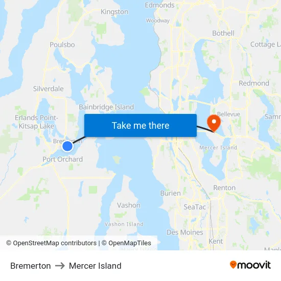 Bremerton to Mercer Island map