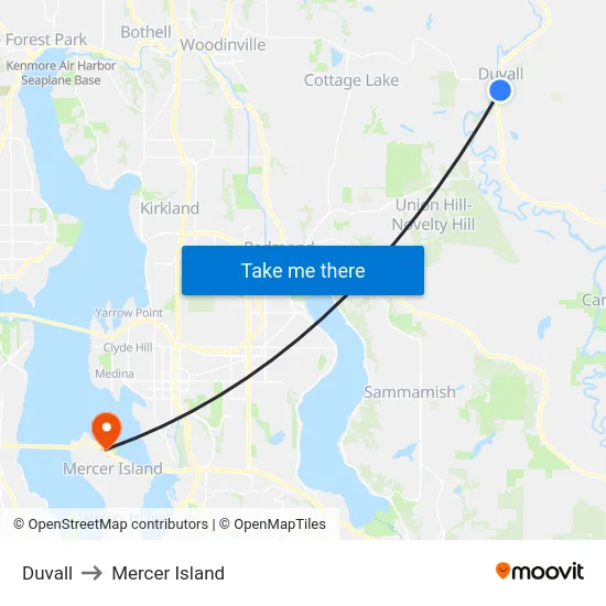 Duvall to Mercer Island map