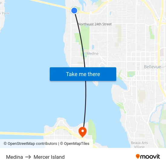 Medina to Mercer Island map