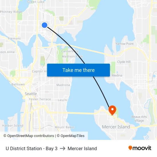 U District Station - Bay 3 to Mercer Island map