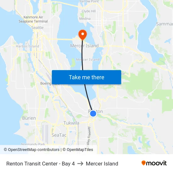 Renton Transit Center - Bay 4 to Mercer Island map