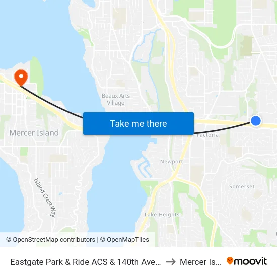 Eastgate Park & Ride ACS & 140th Ave SE - Bay 2 to Mercer Island map