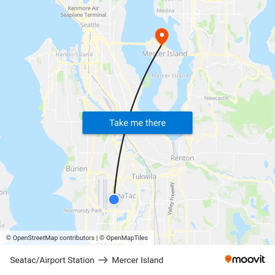 Seatac/Airport Station to Mercer Island map