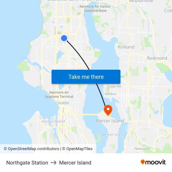 Northgate Station to Mercer Island map