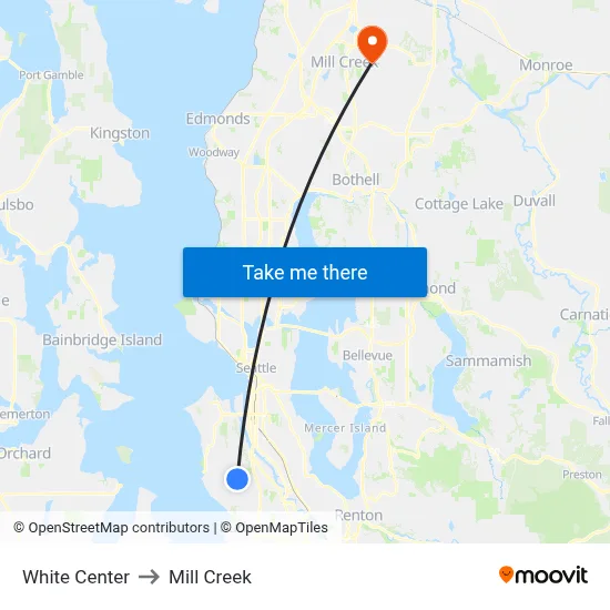 White Center to Mill Creek map