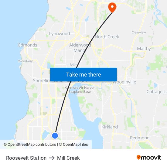 Roosevelt Station to Mill Creek map