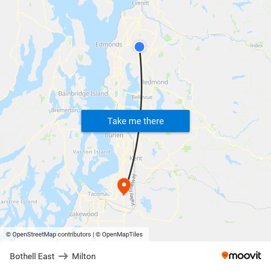 Bothell East to Milton map