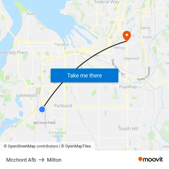 Mcchord Afb to Milton map