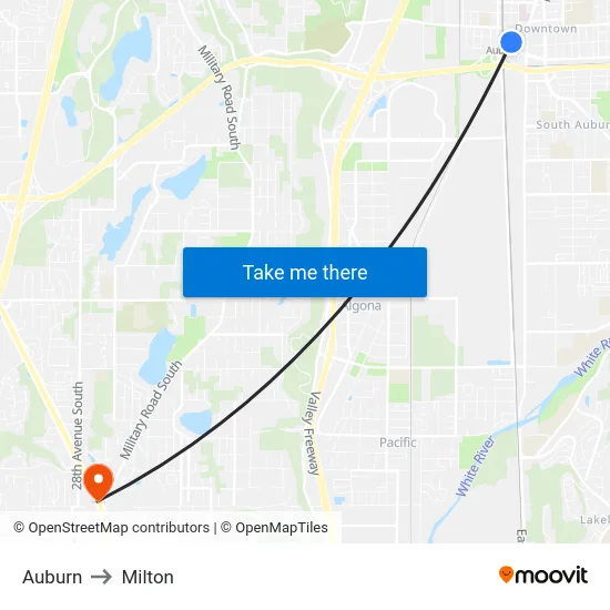Auburn to Milton map
