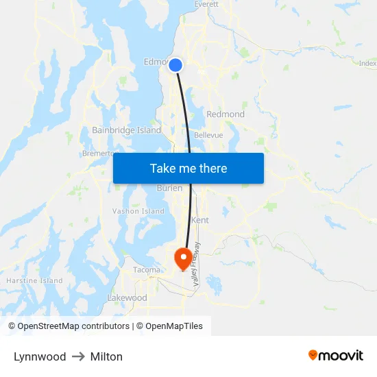 Lynnwood to Milton map