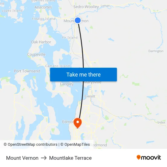 Mount Vernon to Mountlake Terrace map