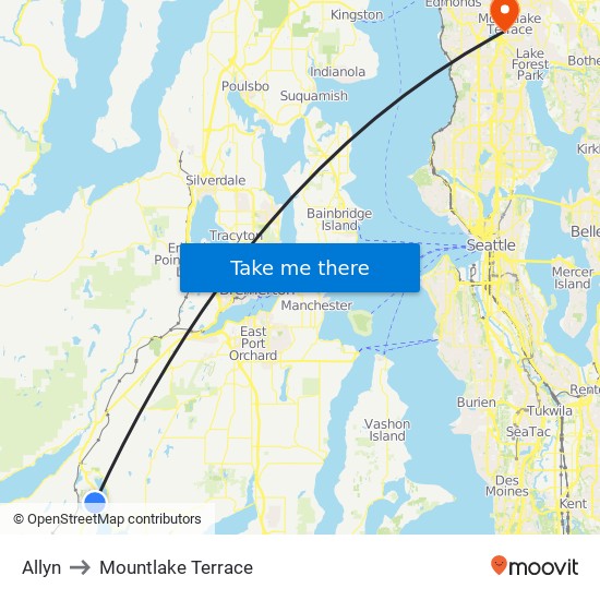 Allyn to Mountlake Terrace map