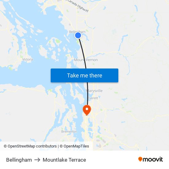 Bellingham to Mountlake Terrace map