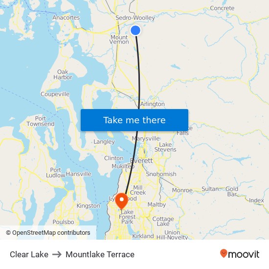 Clear Lake to Mountlake Terrace map