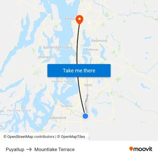 Puyallup to Mountlake Terrace map