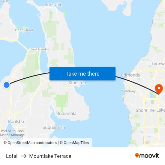 Lofall to Mountlake Terrace map