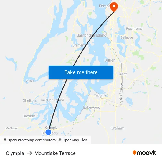 Olympia to Mountlake Terrace map