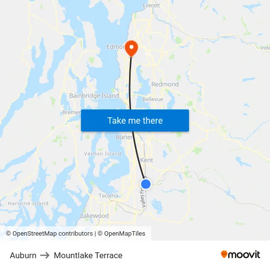 Auburn to Mountlake Terrace map