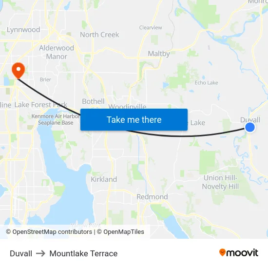 Duvall to Mountlake Terrace map