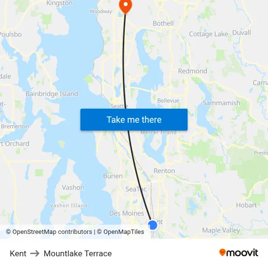 Kent to Mountlake Terrace map