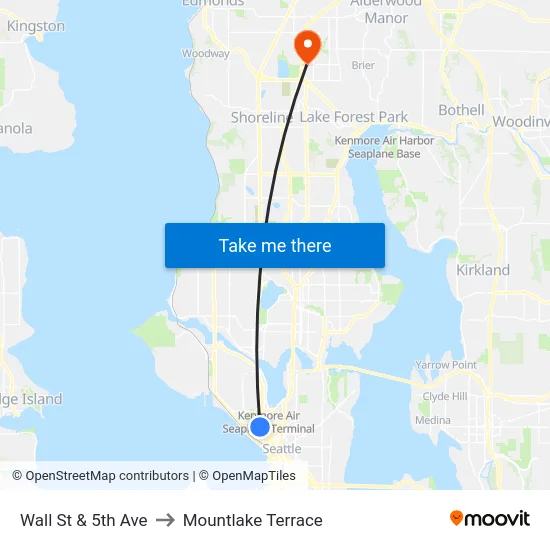 Wall St & 5th Ave to Mountlake Terrace map