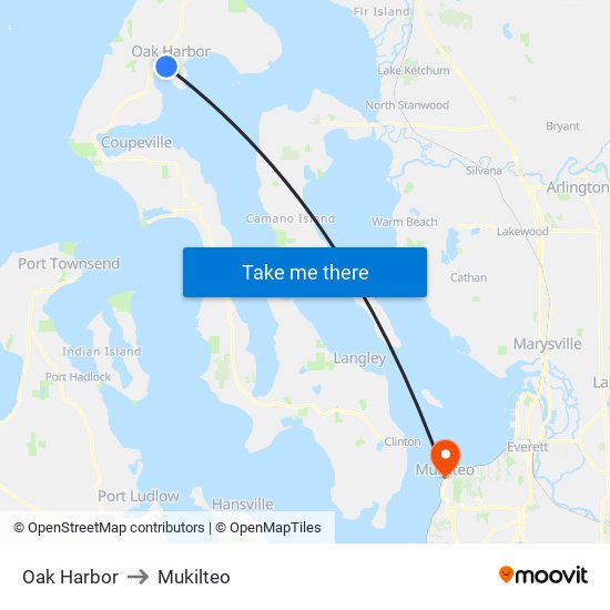 Oak Harbor to Mukilteo map
