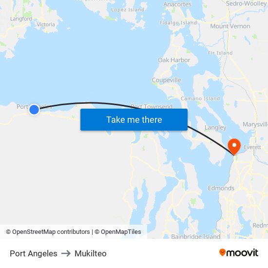 Port Angeles to Mukilteo map